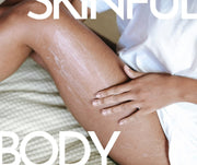 Female model posed to be applying cream on her leg